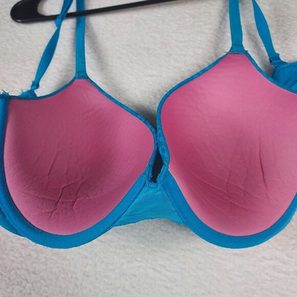 Victoria’s Secret Womens 36D Blue Lace Padded Underwire Bra Adjustable Straps - Picture 5 of 7
